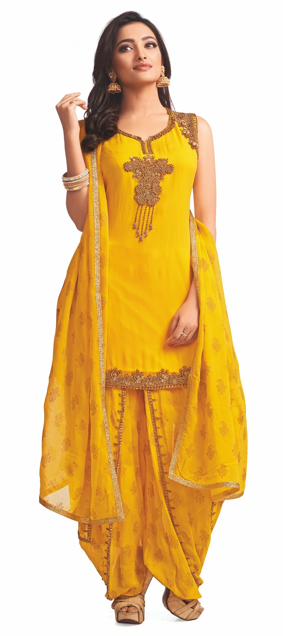 Yellow Patiyala style Salwar Suit Faux Georgette main image 1