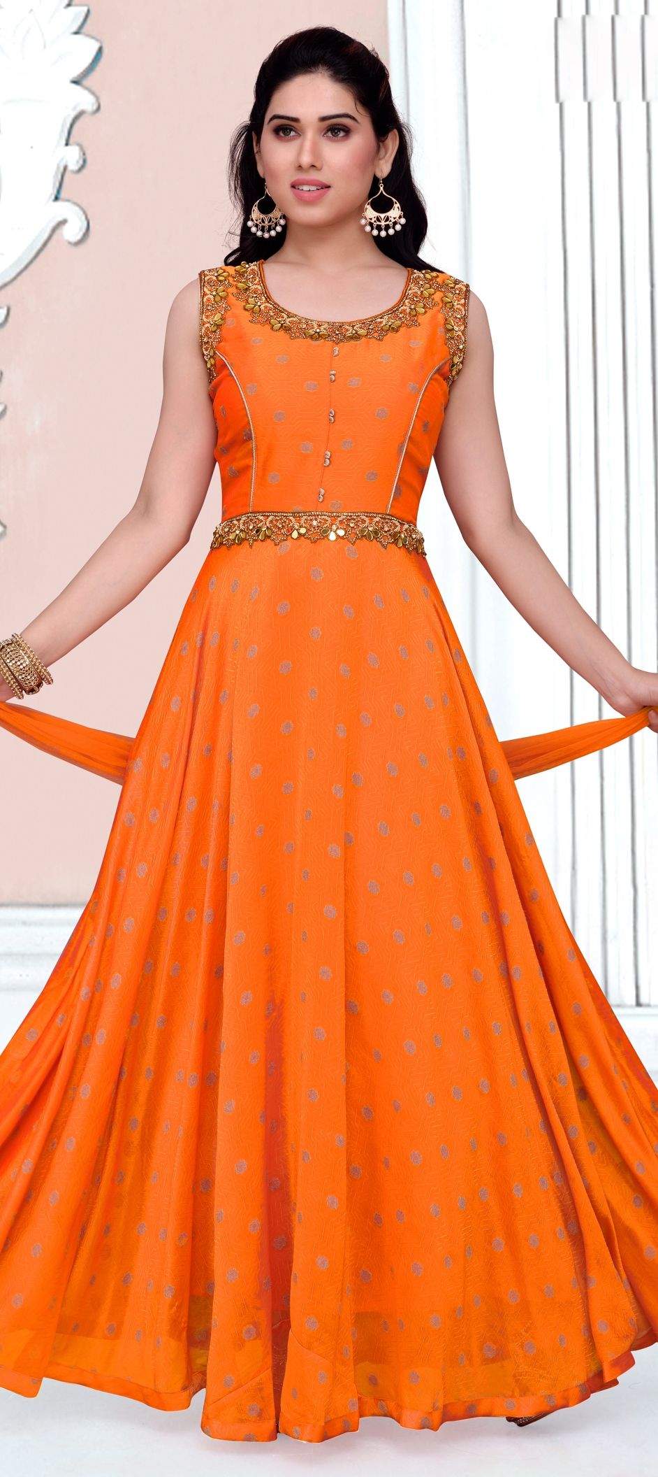 strapless open back dress Dolly Orange Anarkali Suit main image 0