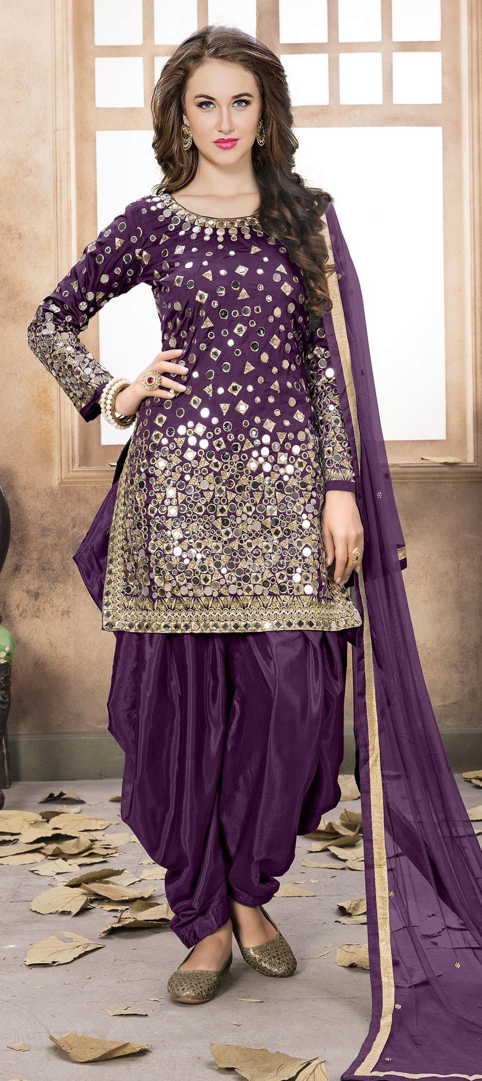 Georgette Thread-Sequins Embroidered Lawn Style Salwar Suit with Mughal  Motif and Cream Dupatta