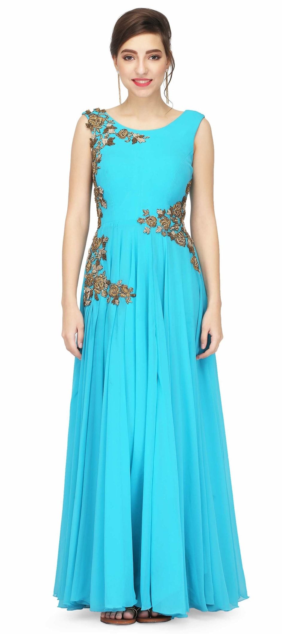 906139: Blue color family stitched gown