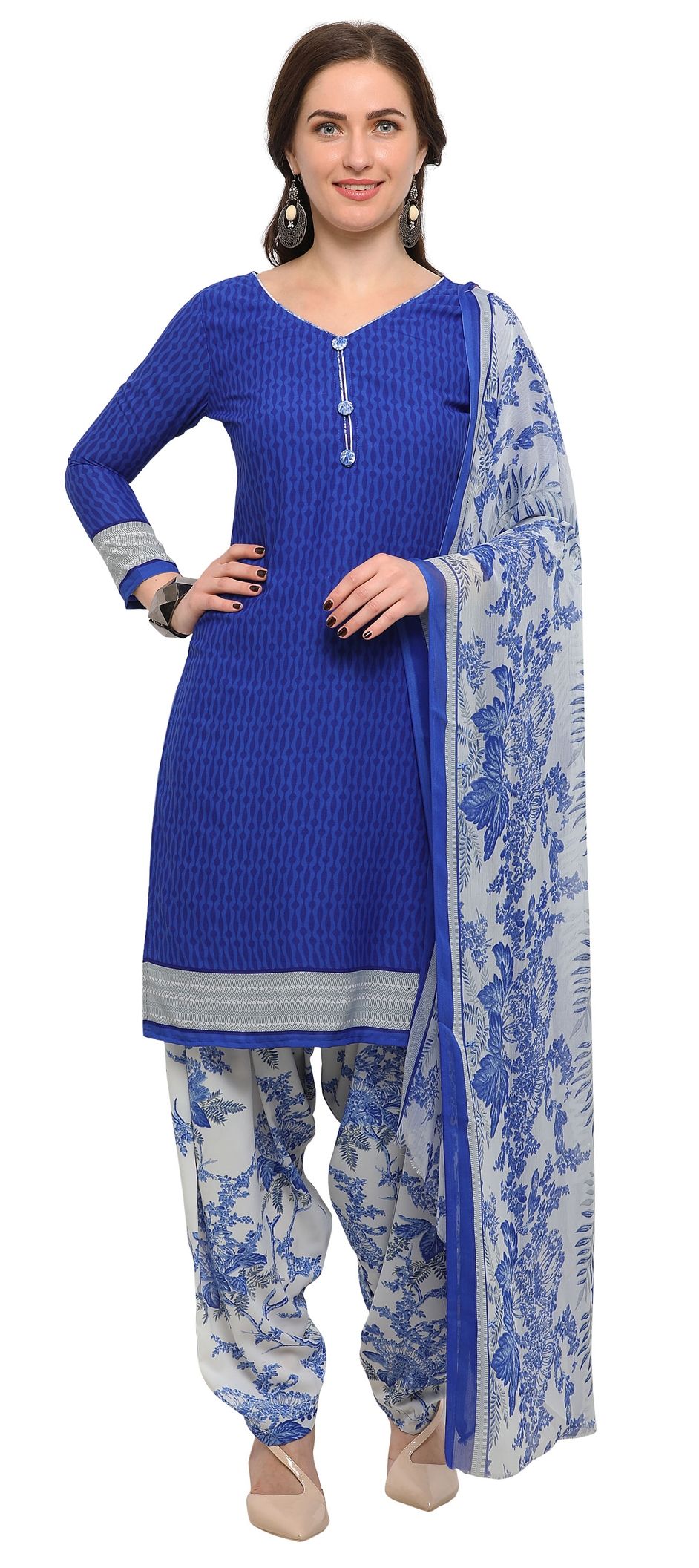 908880: Blue color family unstitched Printed Salwar Kameez