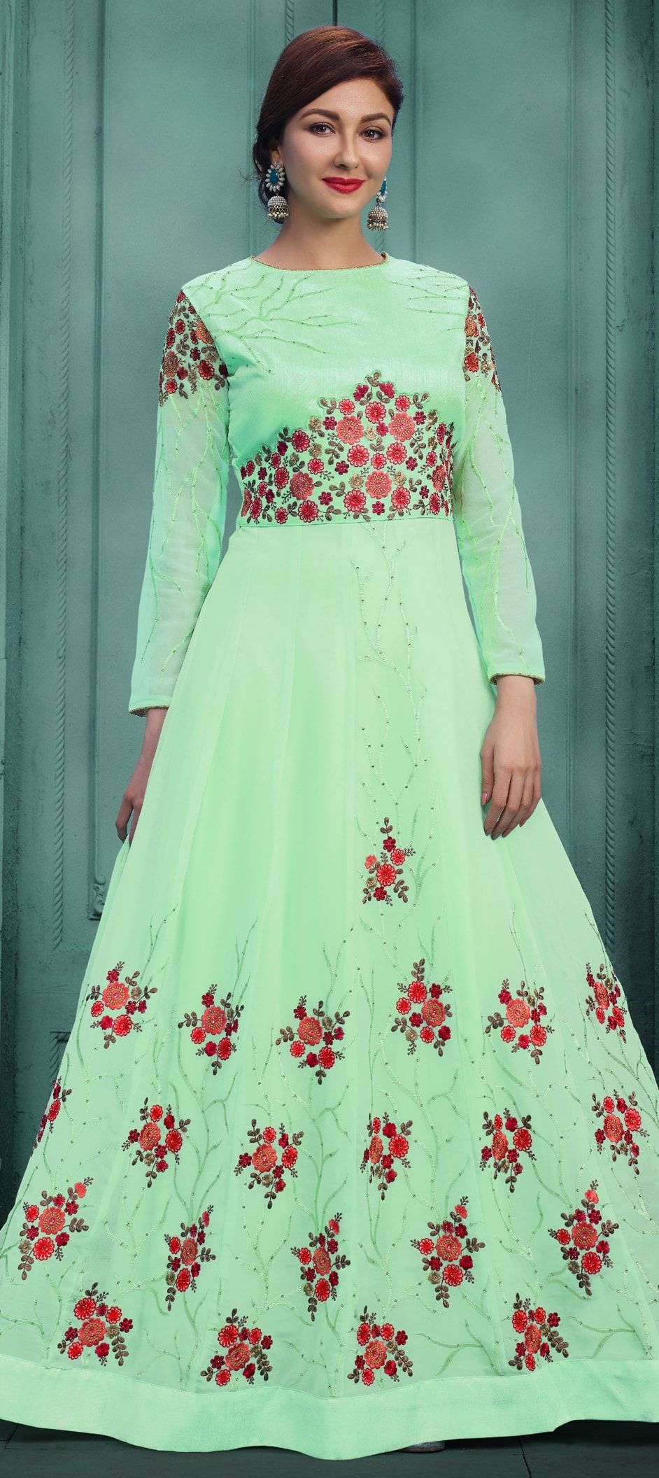 Hunter Green Pant style Anarkali Semi-Stitched Salwar Kameez main image 0