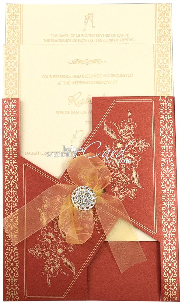 D-10000, Red Color, Shimmery Finish Paper, Ribbon Layered Cards ...