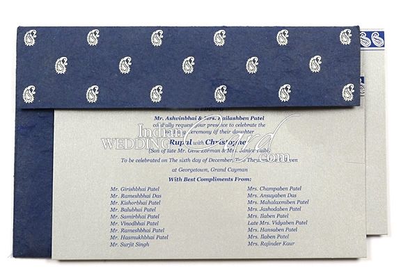 D-5568, Blue Color, Handmade Paper, Designer Multifaith Invitations.