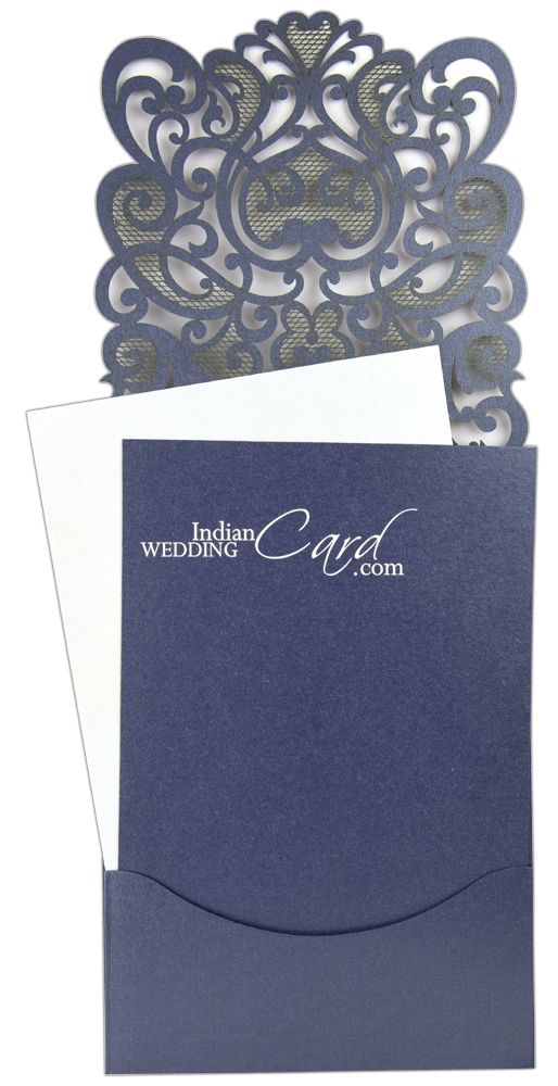 D-7915, Blue Color, Shimmery Finish Paper, Laser Cut Cards, Designer ...