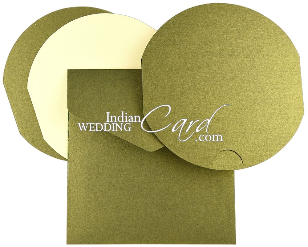 Green Colored Round Shaped Bismillah Theme Muslim Wedding Card