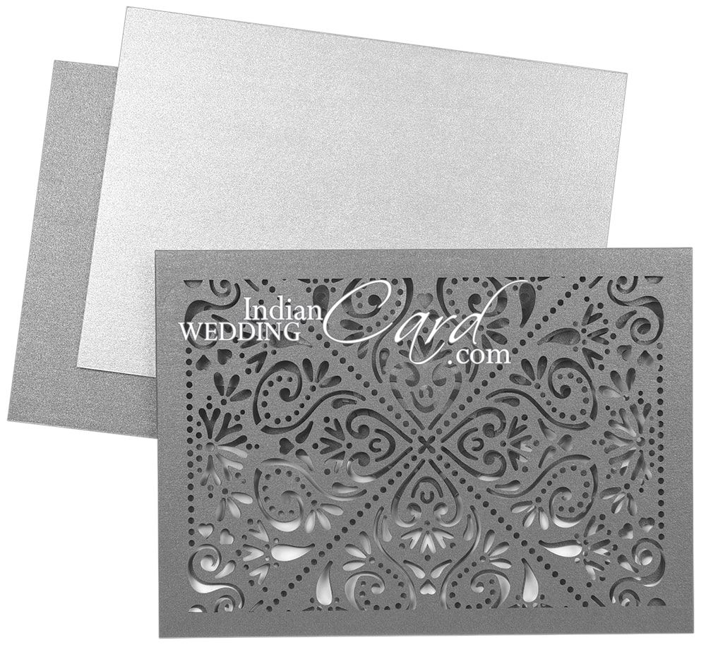 Laser Cut Envelope Wedding Invitation on Grey shimmer paper - D-8826