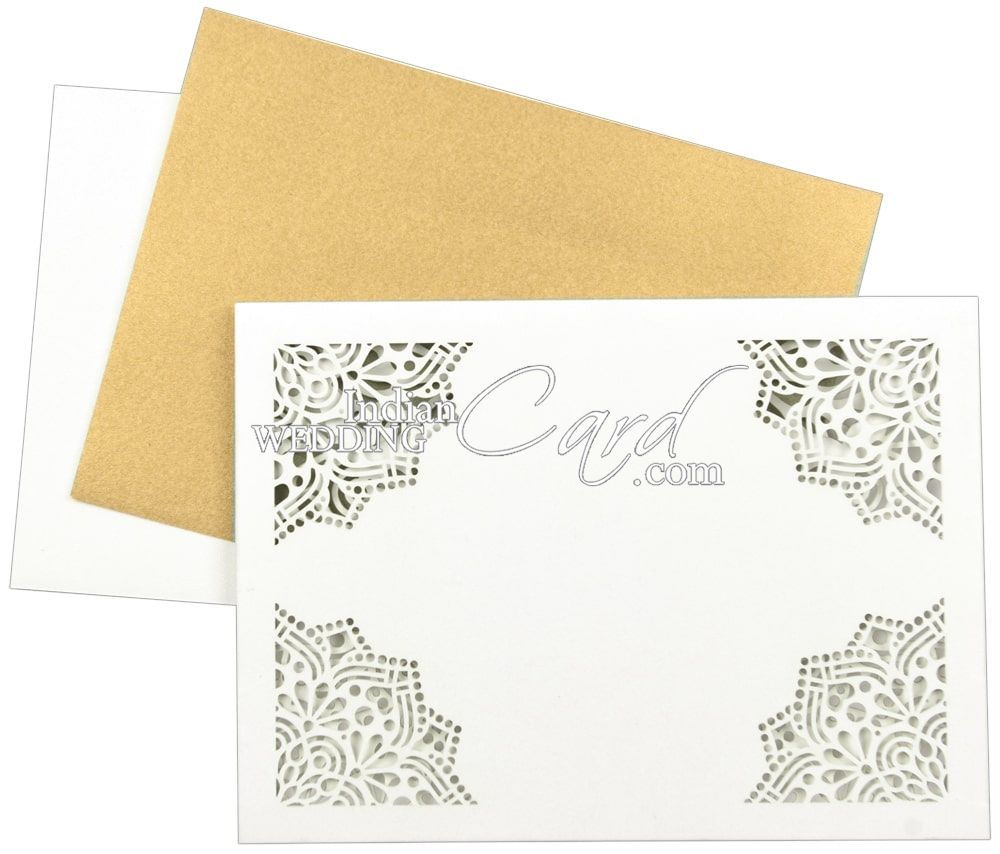 Laser Cut Envelope Wedding Invitation on Off-white shimmer paper - D-8841