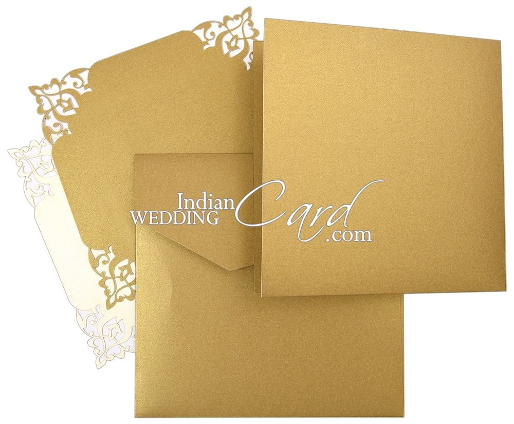 Gold Color Arabesque Theme Laser Cut Wedding Invitation D 9051