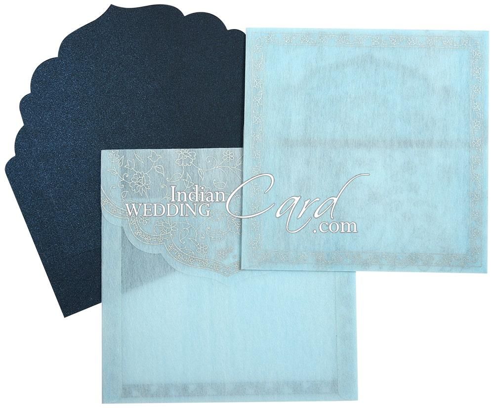 Light-blue color floral theme jacket style card with kundan work - D-9306