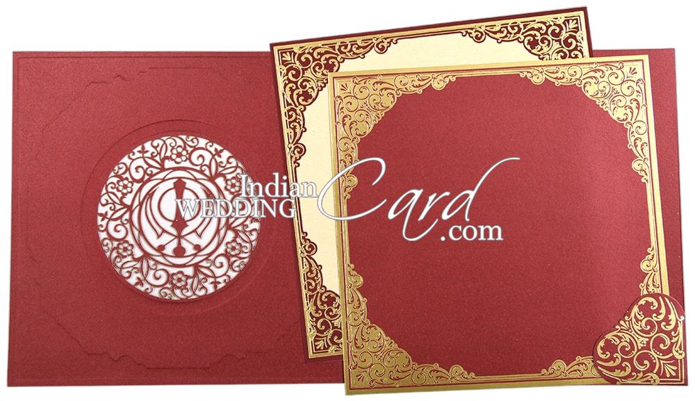 red color laser cut theme with baroque foil border sikh