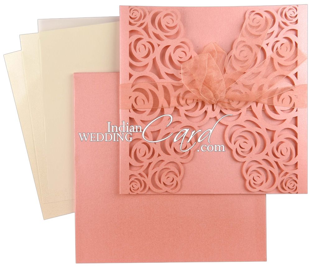 IWLV115, Pink Color, Shimmery Finish Paper, Laser Cut Cards, Ribbon ...