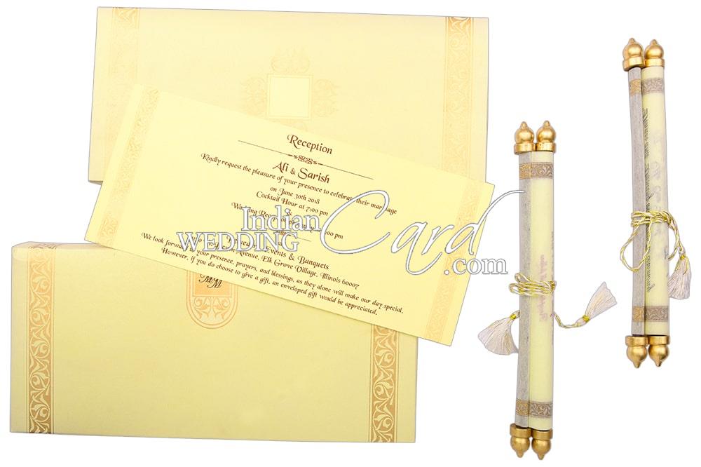  cardsandscrolls Boxed Scroll Invitations with Free Personalized  Printing (Set of 20 pcs) (Cream/Gold) : Home & Kitchen