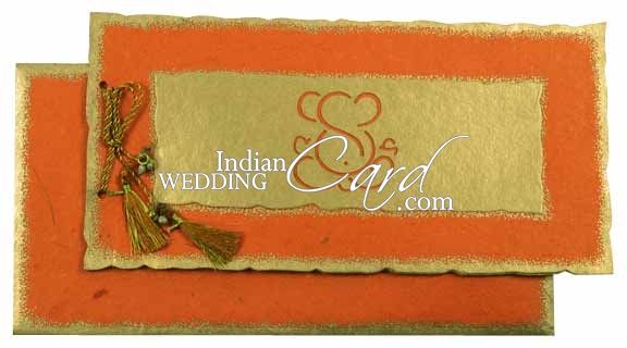 D 4962 Orange Color Handmade Paper Laser Cut Cards Hindu