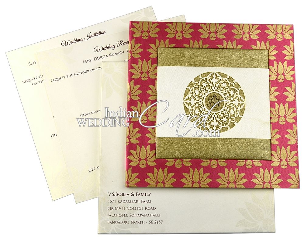 D 6656 Pink Color Shimmery Finish Paper Laser Cut Cards Hindu