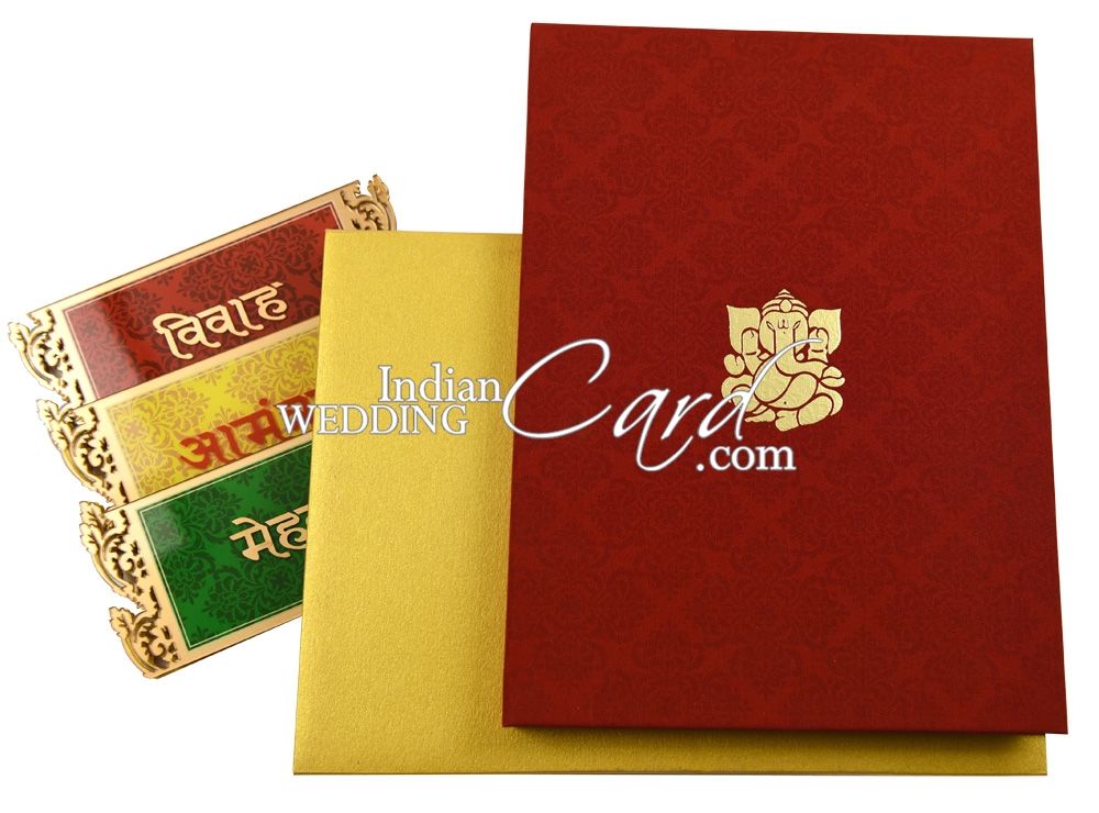 D-6698, Red Color, Shimmery Finish Paper, Laser Cut Cards, Hindu Cards ...