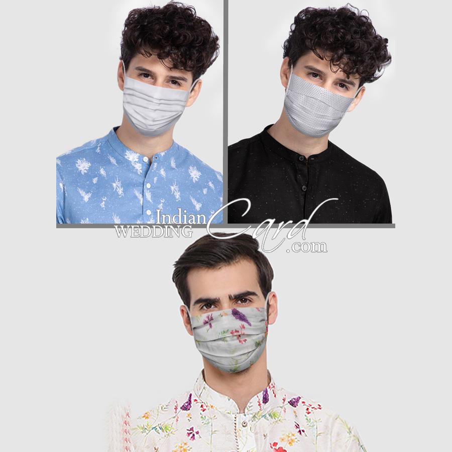 Blended Cotton Casual Cloth Mask (Pack of 3 Pcs) in White and Off White with Printed work MASK62