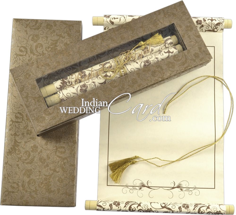 S1003, Bronze Color, Shimmery Finish Paper, Scroll Invitations
