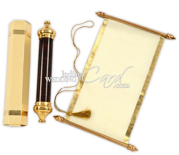 S922, Gold Color, Shimmery Finish Paper, Scroll Invitations