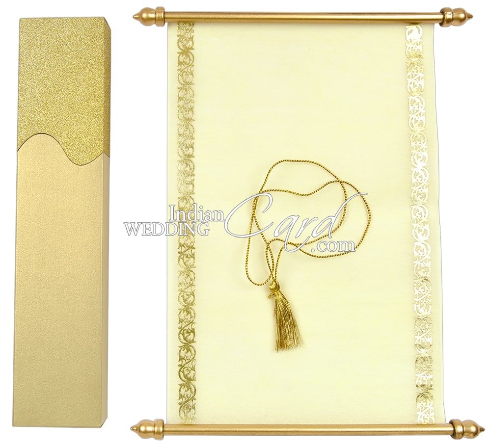 S922, Gold Color, Shimmery Finish Paper, Scroll Invitations