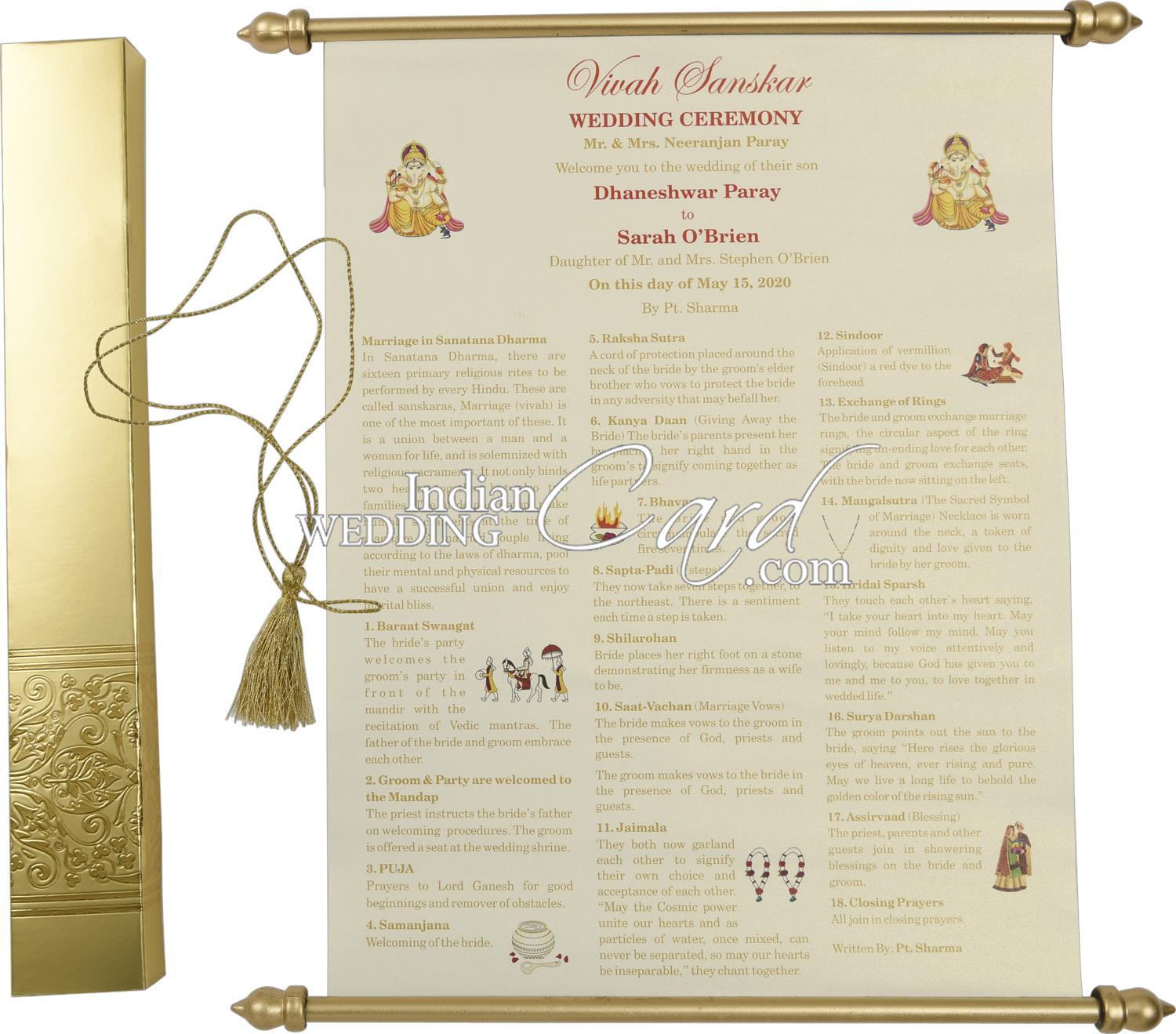 S1057, Gold Color, Scroll Invitations, Jewish Invitations