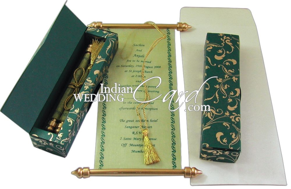 custom made and custom printed scroll invitations with boxes and