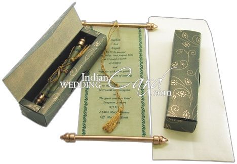 S460, Green Color, Scroll Invitations, Jewish Invitations, Small Size  Scrolls.