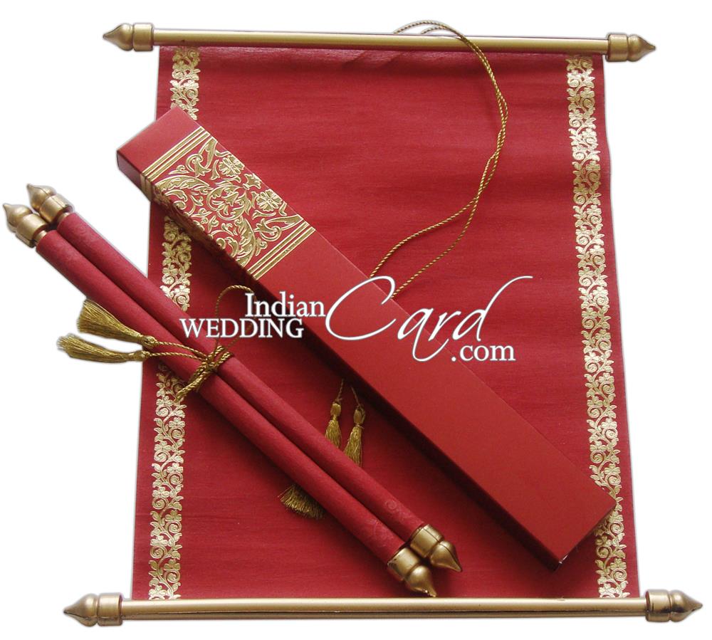 S911, Red Color, Shimmery Finish Paper, Scroll Invitations, Jewish