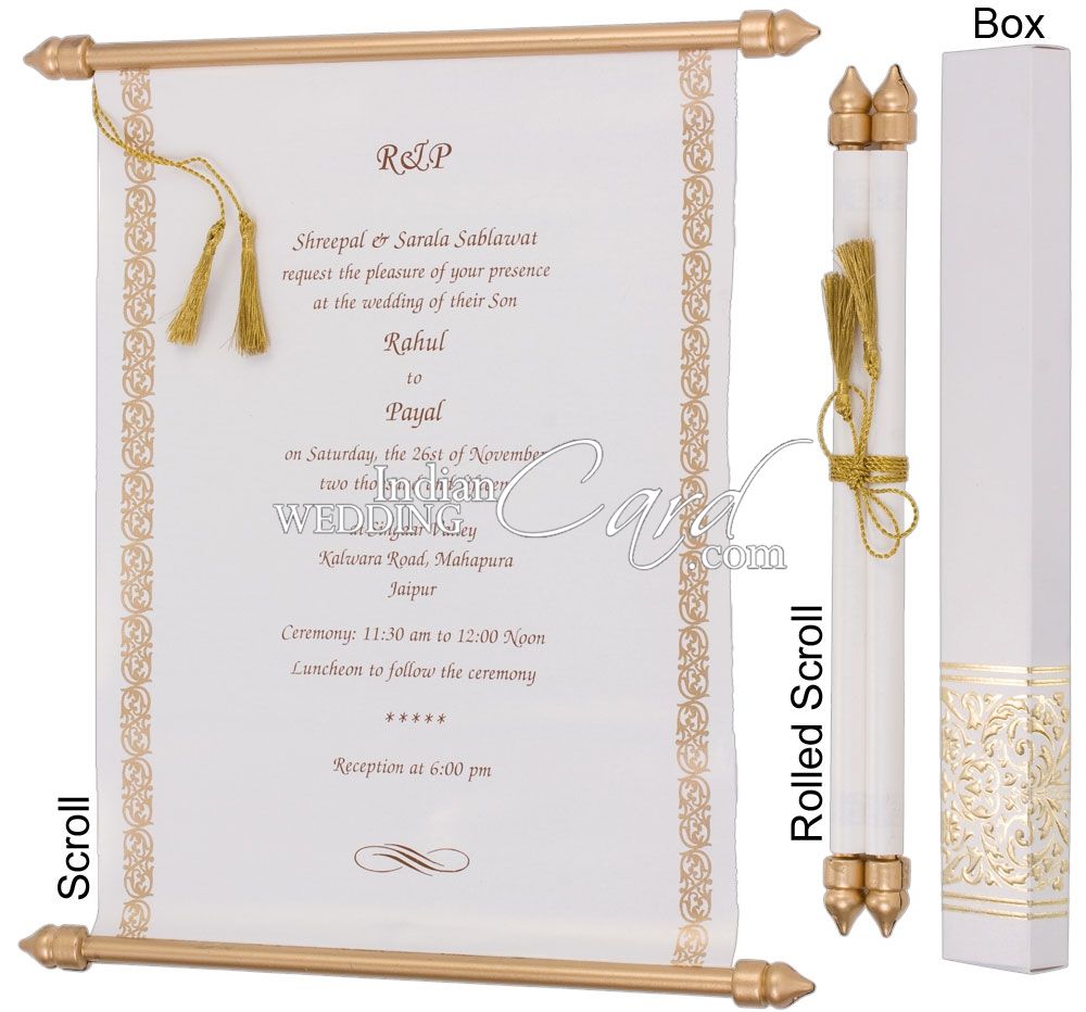 S922, Gold Color, Shimmery Finish Paper, Scroll Invitations, Jewish  Invitations, Box Scrolls.