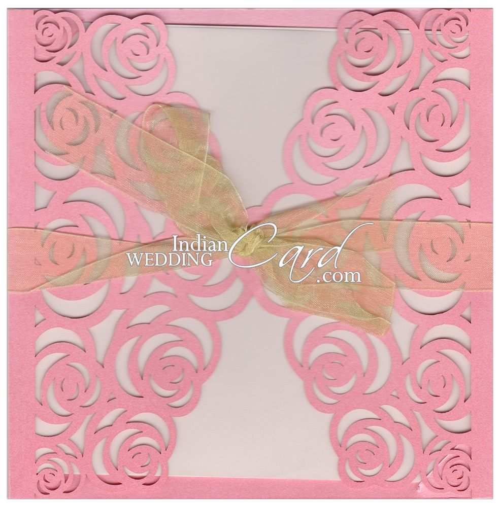 IWLV115, Pink Color, Shimmery Finish Paper, Laser Cut Cards, Ribbon ...