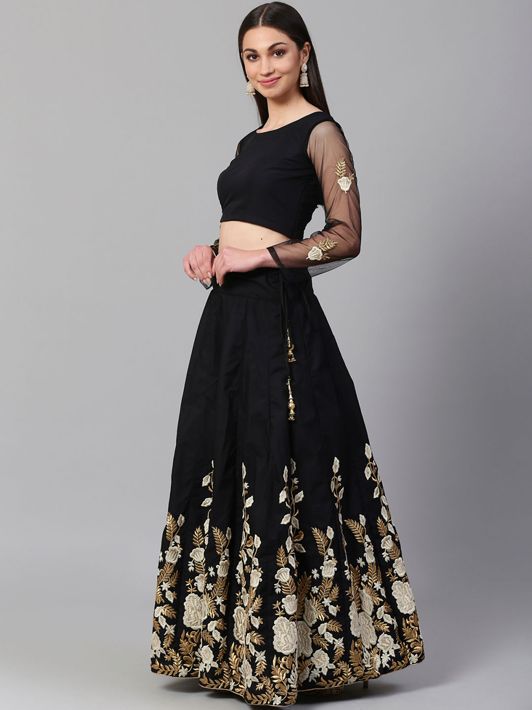 Simple Lehenga Black Lehenga with Gota Patti LLCV09791