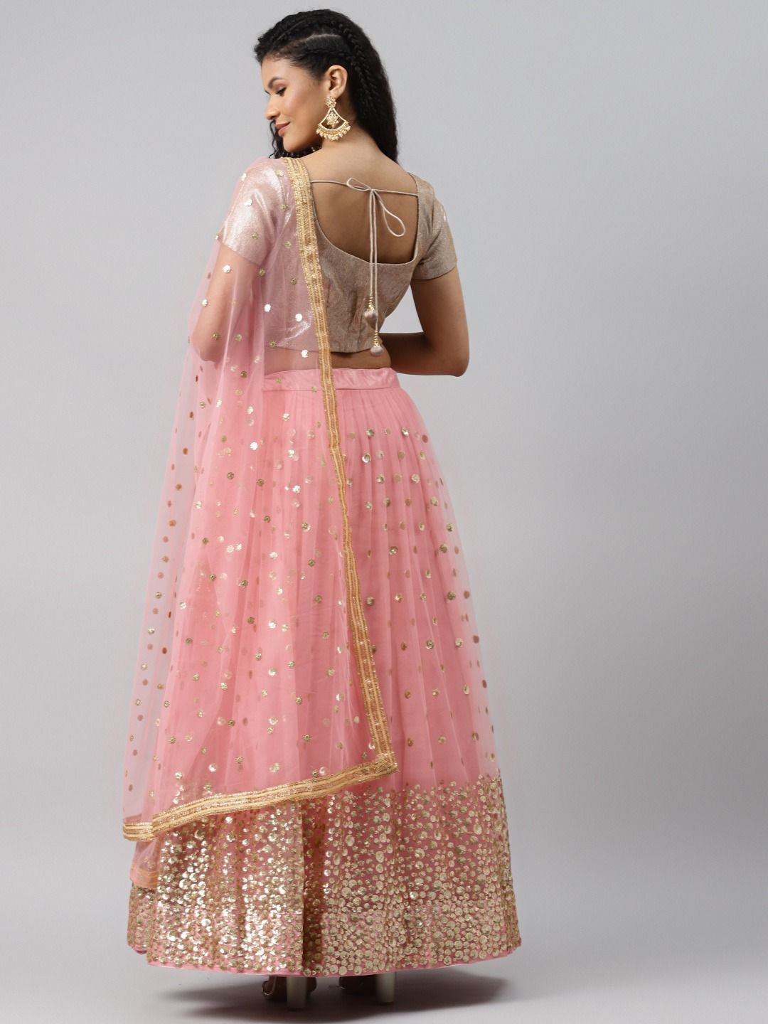 Gold Crop Top and Pink Lehenga Skirt | Lehenga skirt, Polka dot skirt,  Cotton lehenga