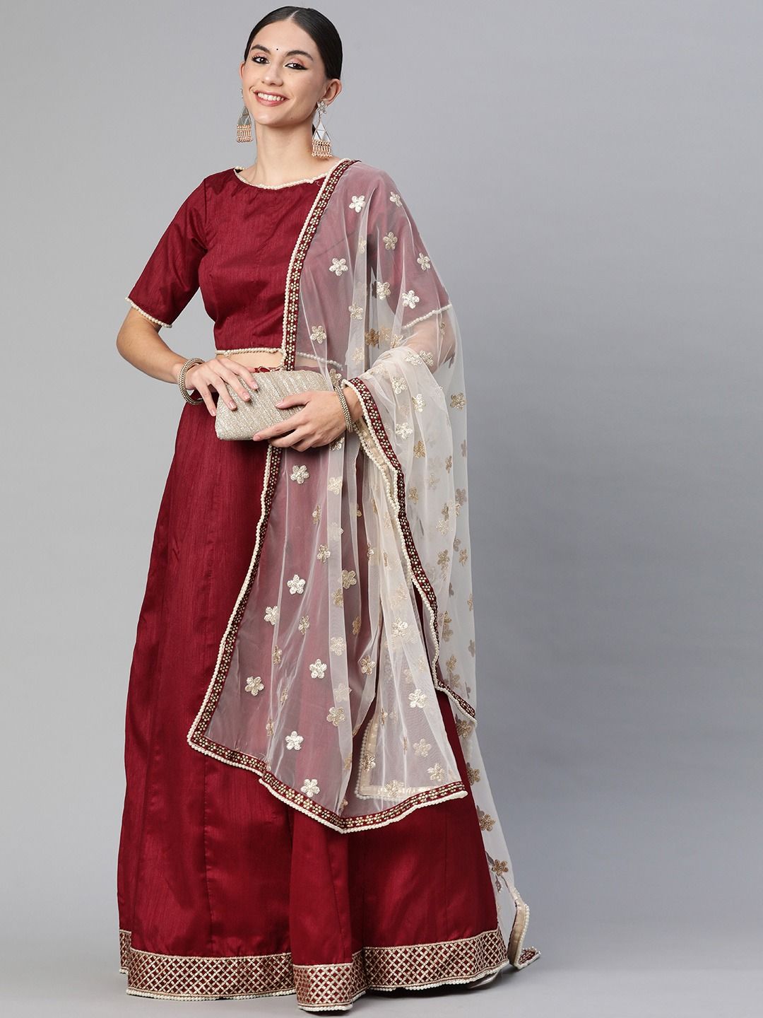 Embroidered Maroon Bridal & Wedding Wear Net Dupatta – Dupatta Bazaar