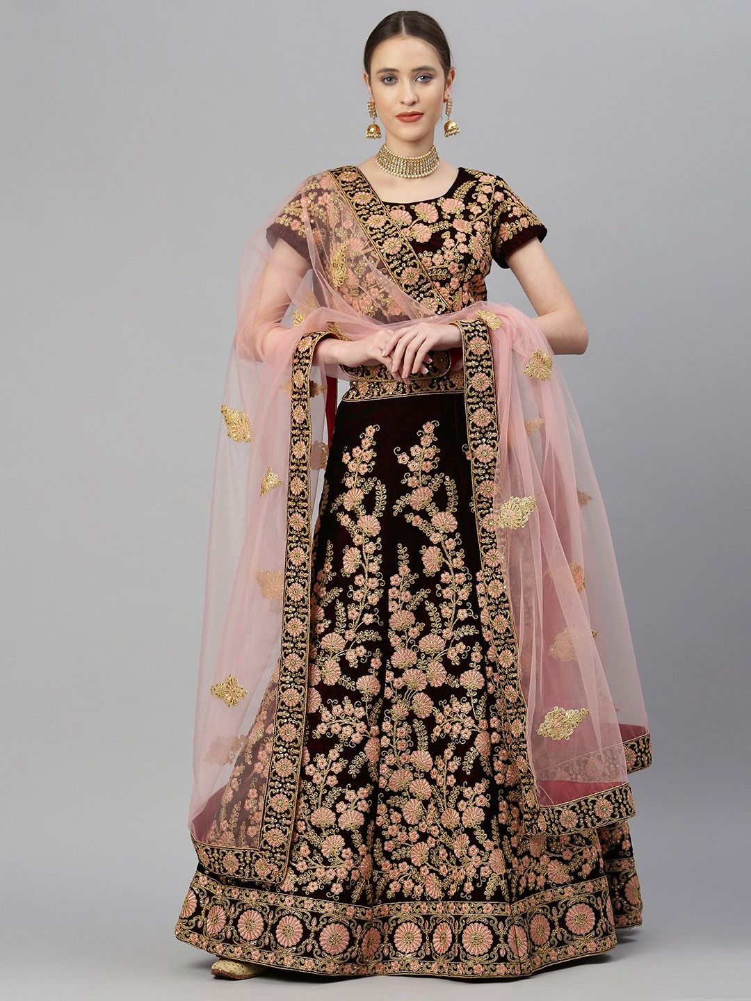 Coffee Party Lehenga Choli in Embroidered Silk - LC5195