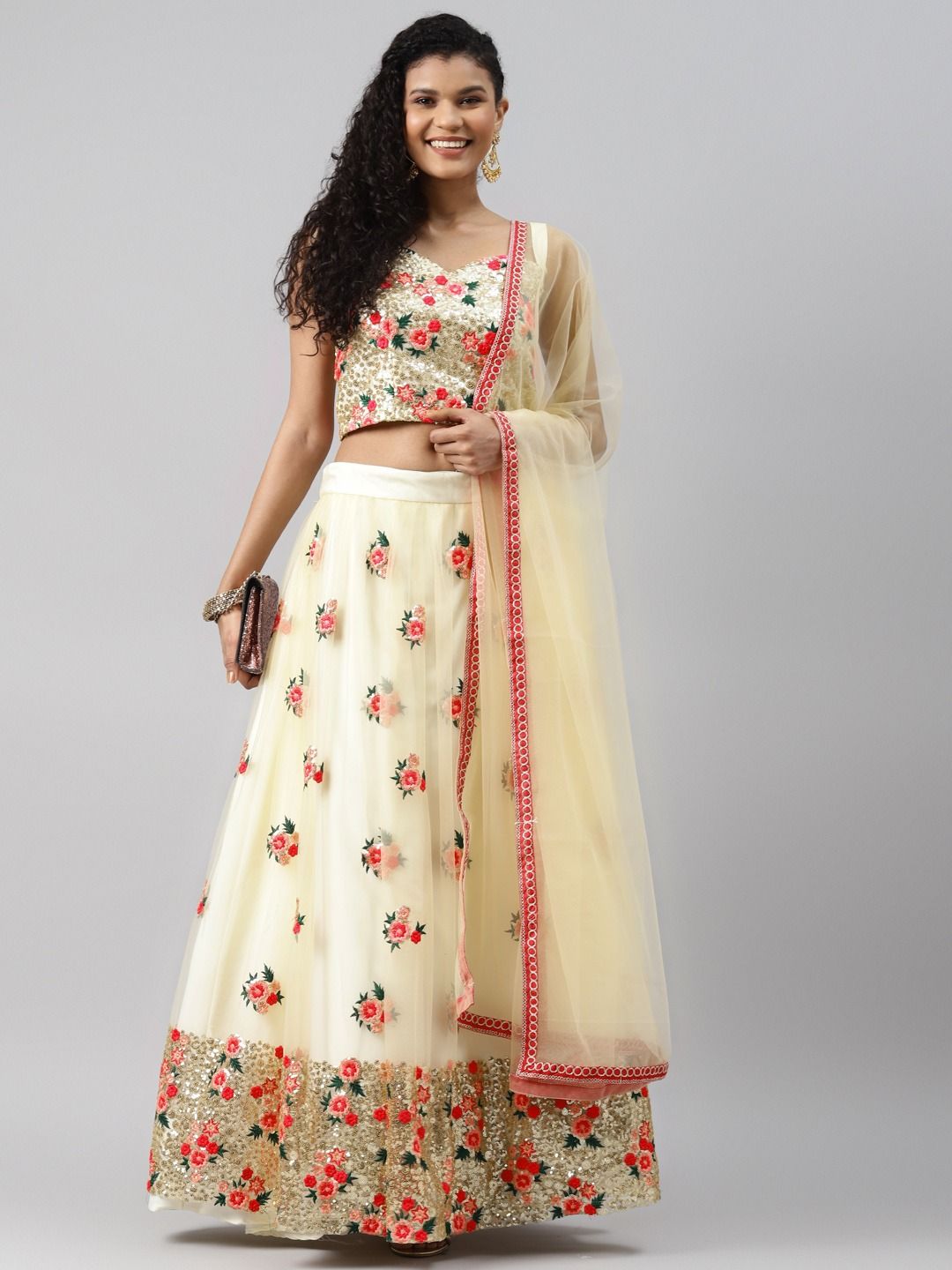Net Semi-Stitched Cream Color Bridal Lehenga Choli, Size: Free Size, Lehenga ,Blouse & Dupatta at Rs 6490 in Surat