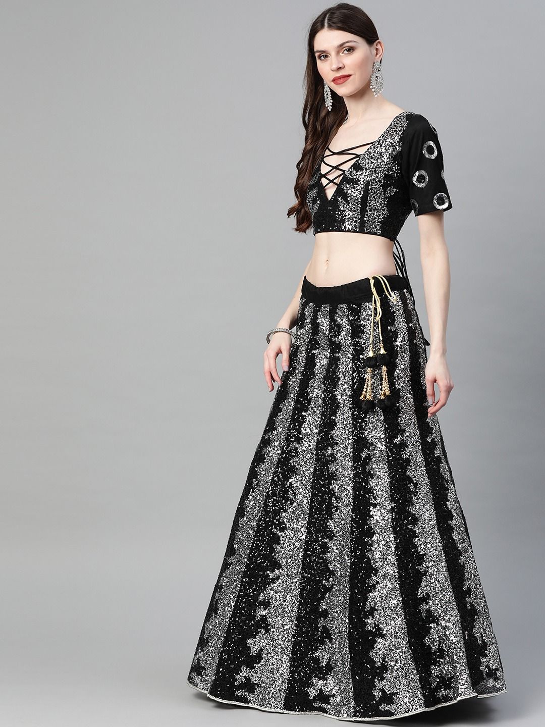 Silver Skirt With Black Blouse Party Wear Lehenga Choli Dupatta for Women  Custom Made to Measure - Etsy