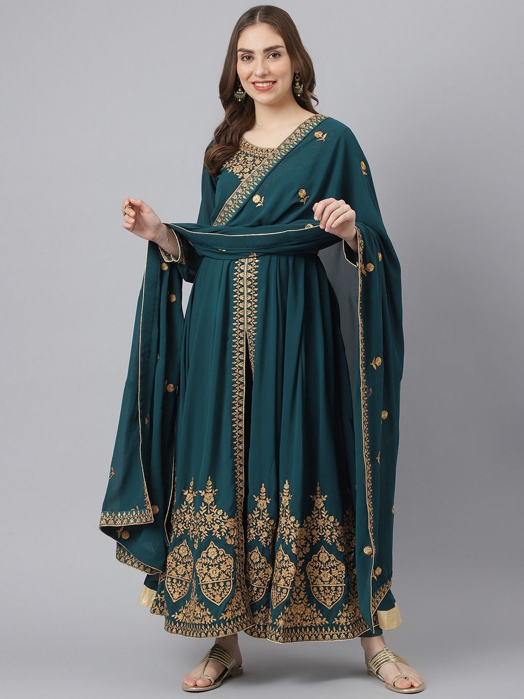 slit-style-georgette-fabric-blue-color-kurta-with-bottom-and-dupatta