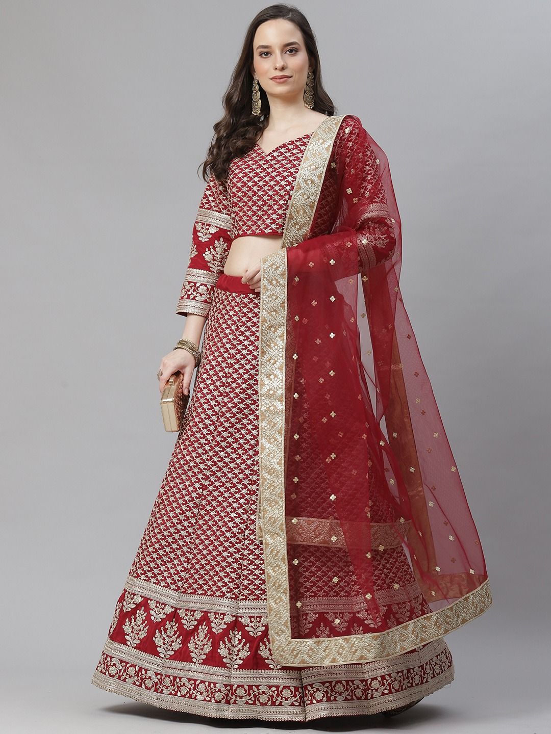 Maroon Floral Printed Lehenga Set | Drishti & Zahabia – KYNAH