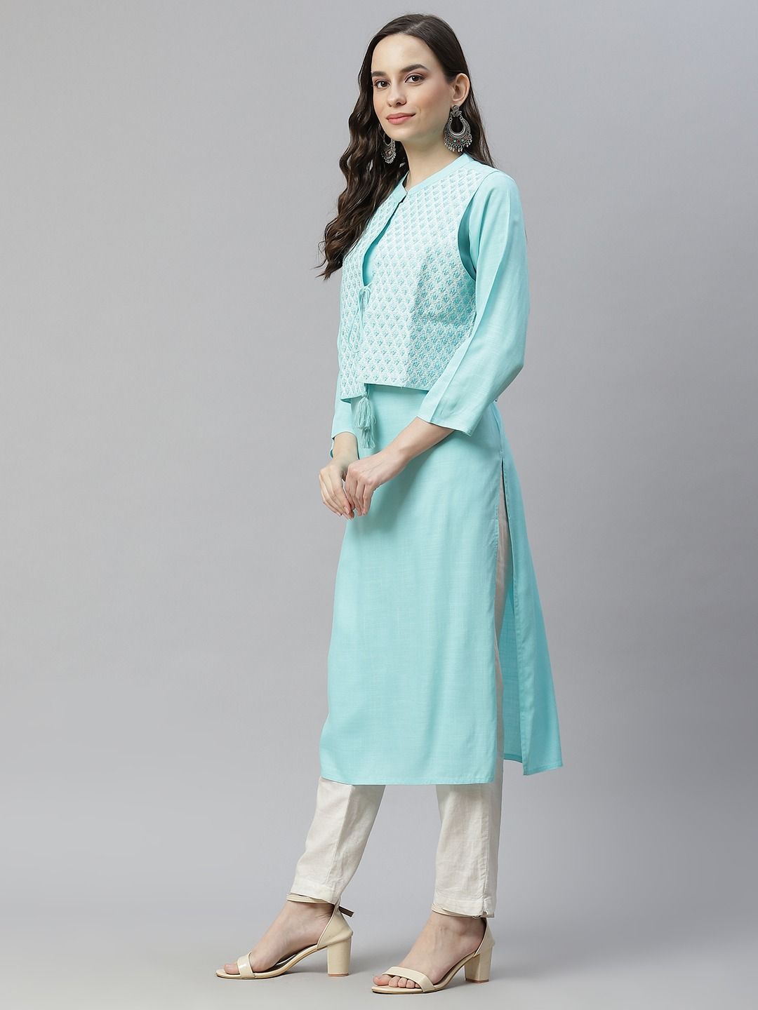 straight-style-kurti-with-jacket-zari-embroidered-thread-work