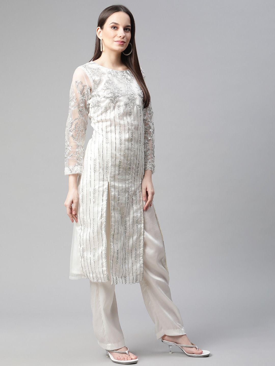 white colour net kurti