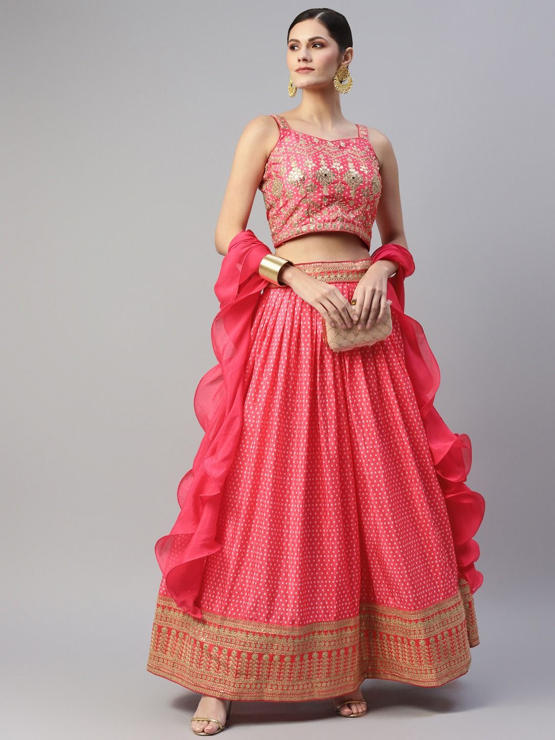 Old Rose Pink Lehenga Set In Embroidered Jacquard Net With Chiffon Dupatta  Online