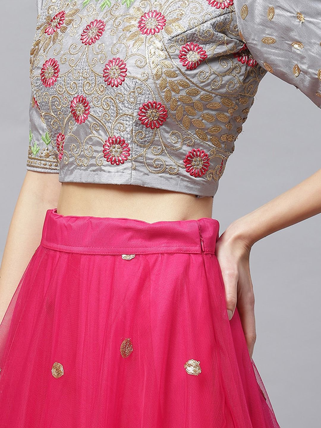 Buy Rustorange Maroon and Rust Polka and Jaal Festive Lehenga Crop Top (Set  of 2) online