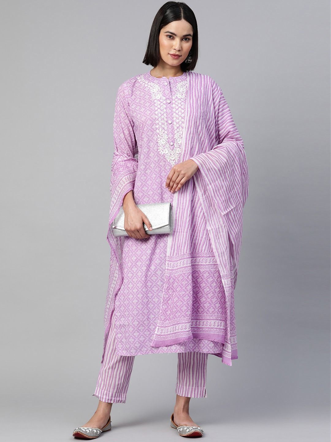 Light Purple - Mulmalai Cotton Plain Dyed Straight Kurta for women 03