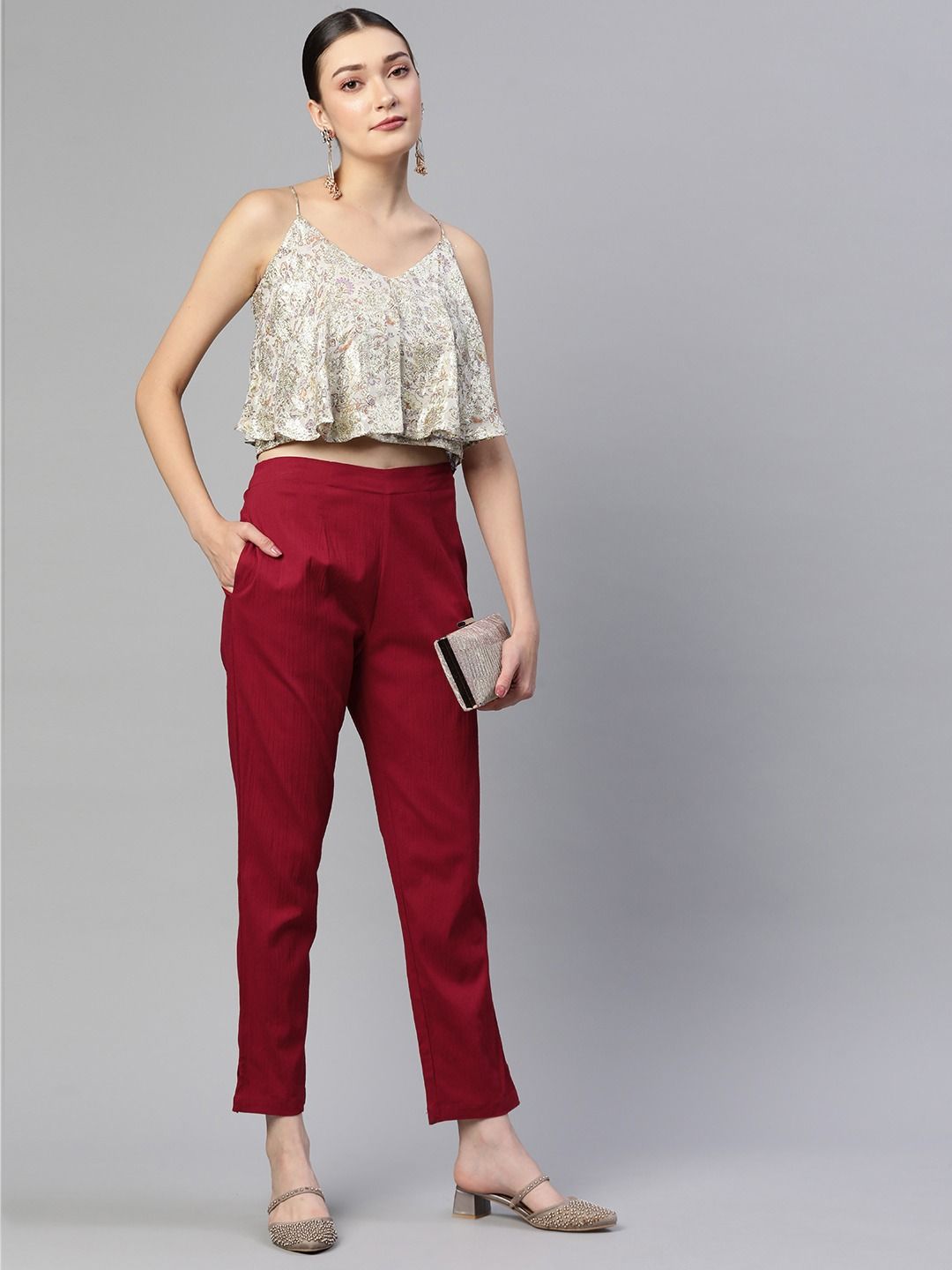 Maroon Viscose Lycra Solid Pants | TORONTO-MAROON | Cilory.com