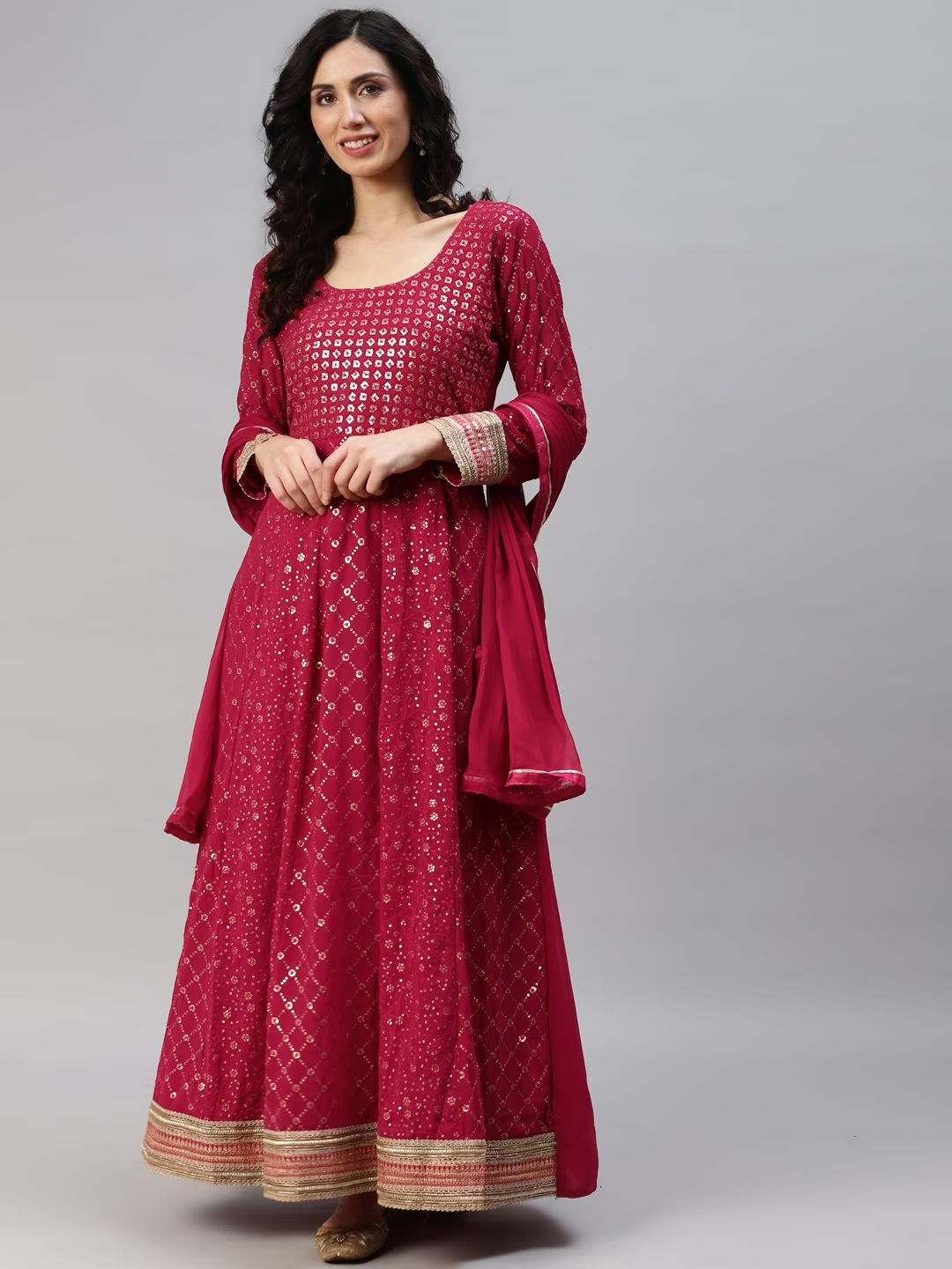 Anarkali Style Fabric Pink color Kurti with Thread & Sequence