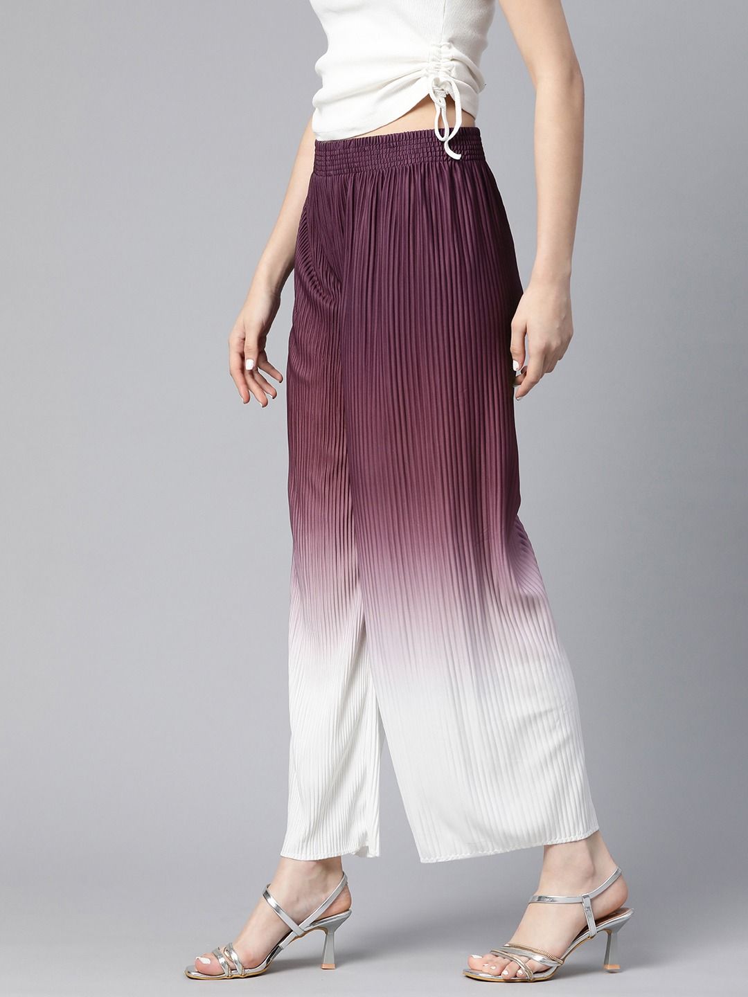 Palazzo pants women wide leg stripes thin polyester summer casual party  outfit | eBay