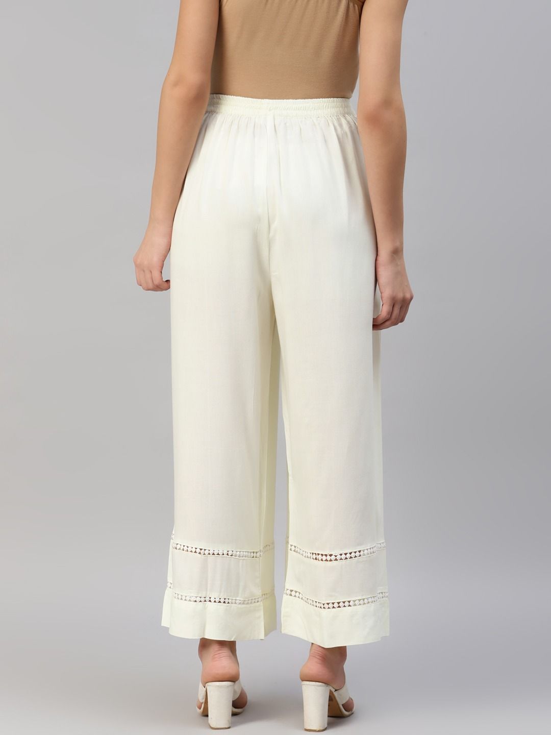 Female Rayon Regular Fit Cream Color Chikan Embroidery Palazzo Pants at Rs  200 in Delhi