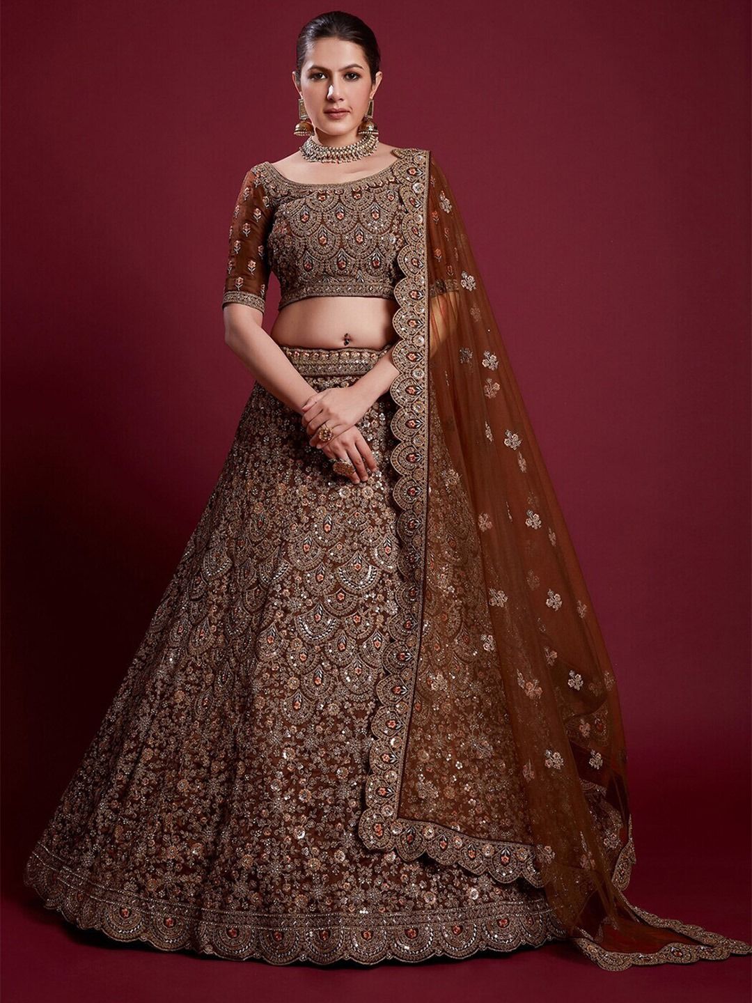 Chocolate Brown Lehenga Choli With Self Cutdana And Sequins Embroidery –  Akashi designer studio