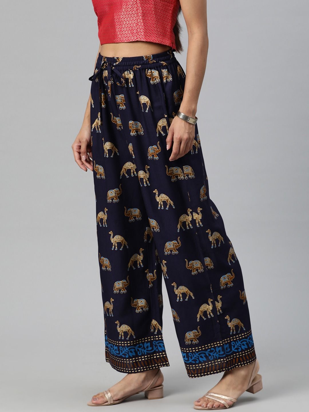 Printed Ladies Rayon Crop Top Palazzo Pant Set, Machine Wash, Size