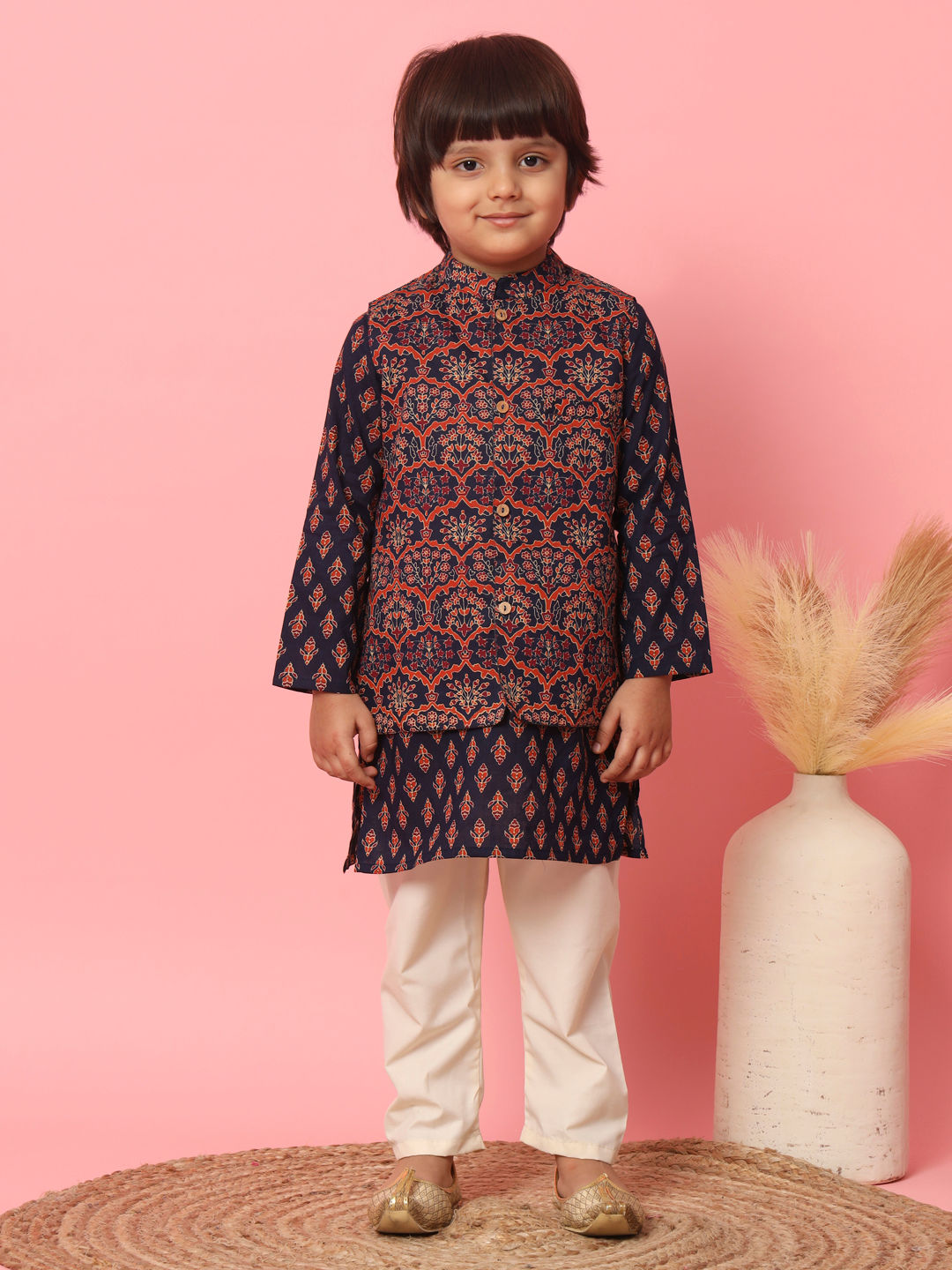 boys-straight-style-cotton-fabric-navy-blue-color-kurta-and-pyjama-with-nehru-jacket-dress-for-kids